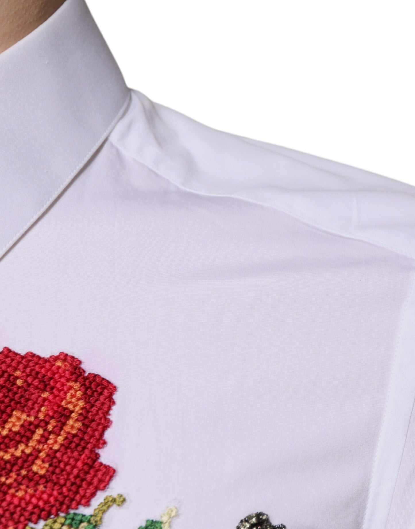 Dolce & Gabbana White Floral Embroidery GOLD Men Dress Shirt