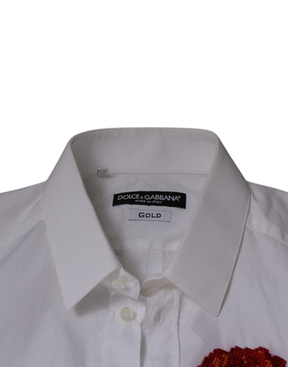 Dolce & Gabbana White Floral Embroidery GOLD Men Dress Shirt