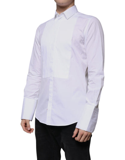 Dolce & Gabbana White Bib Cotton Poplin GOLD Men Formal Shirt