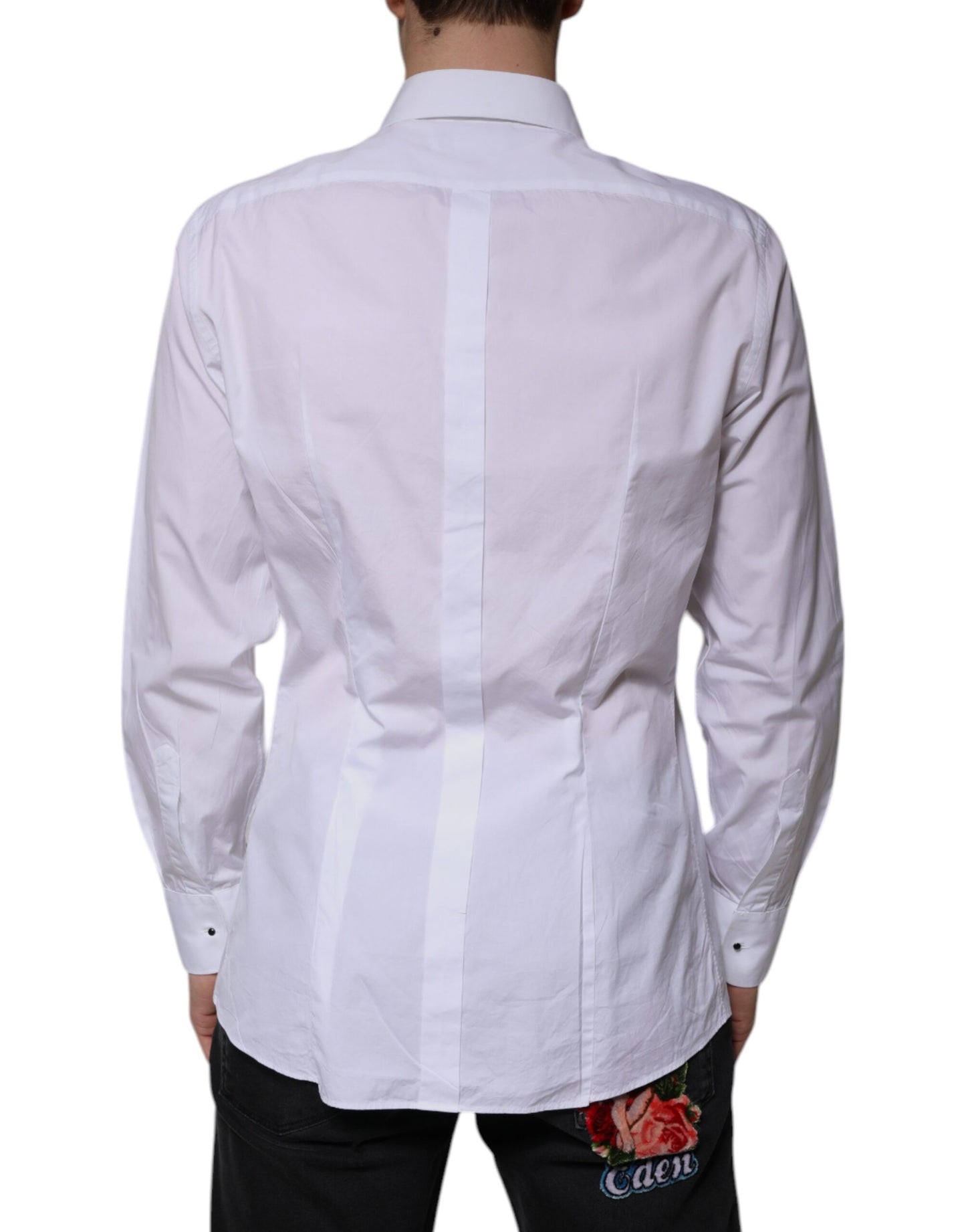 Dolce & Gabbana White Bib Cotton Poplin GOLD Men Formal Shirt