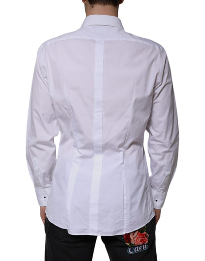 Dolce & Gabbana White Bib Cotton Poplin GOLD Men Formal Shirt