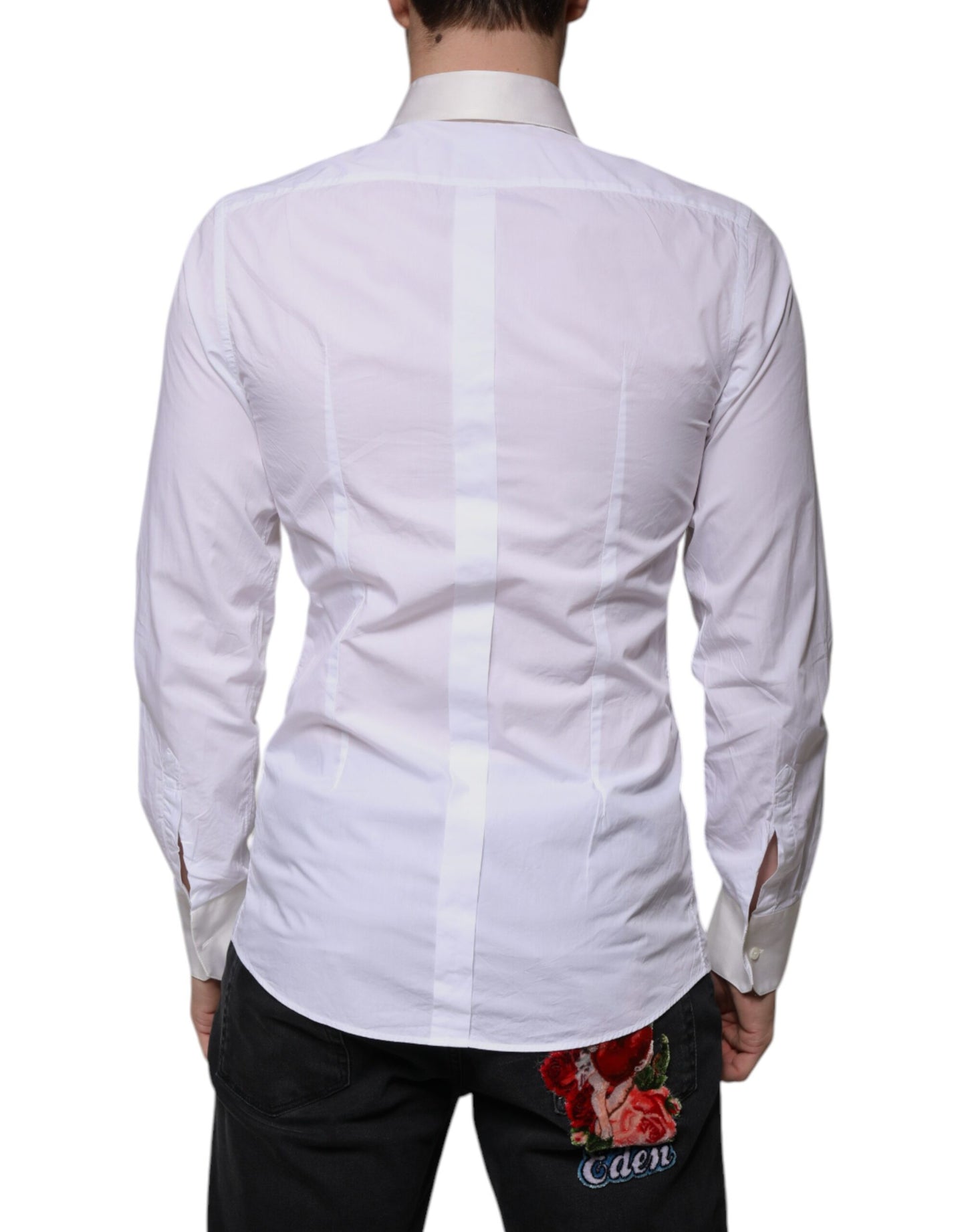 Dolce & Gabbana White Cotton Silk Slim Fit GOLD Dress Shirt