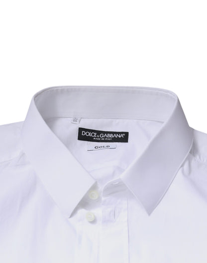 Dolce & Gabbana White Logo Cotton Slim Fit GOLD Dress Shirt