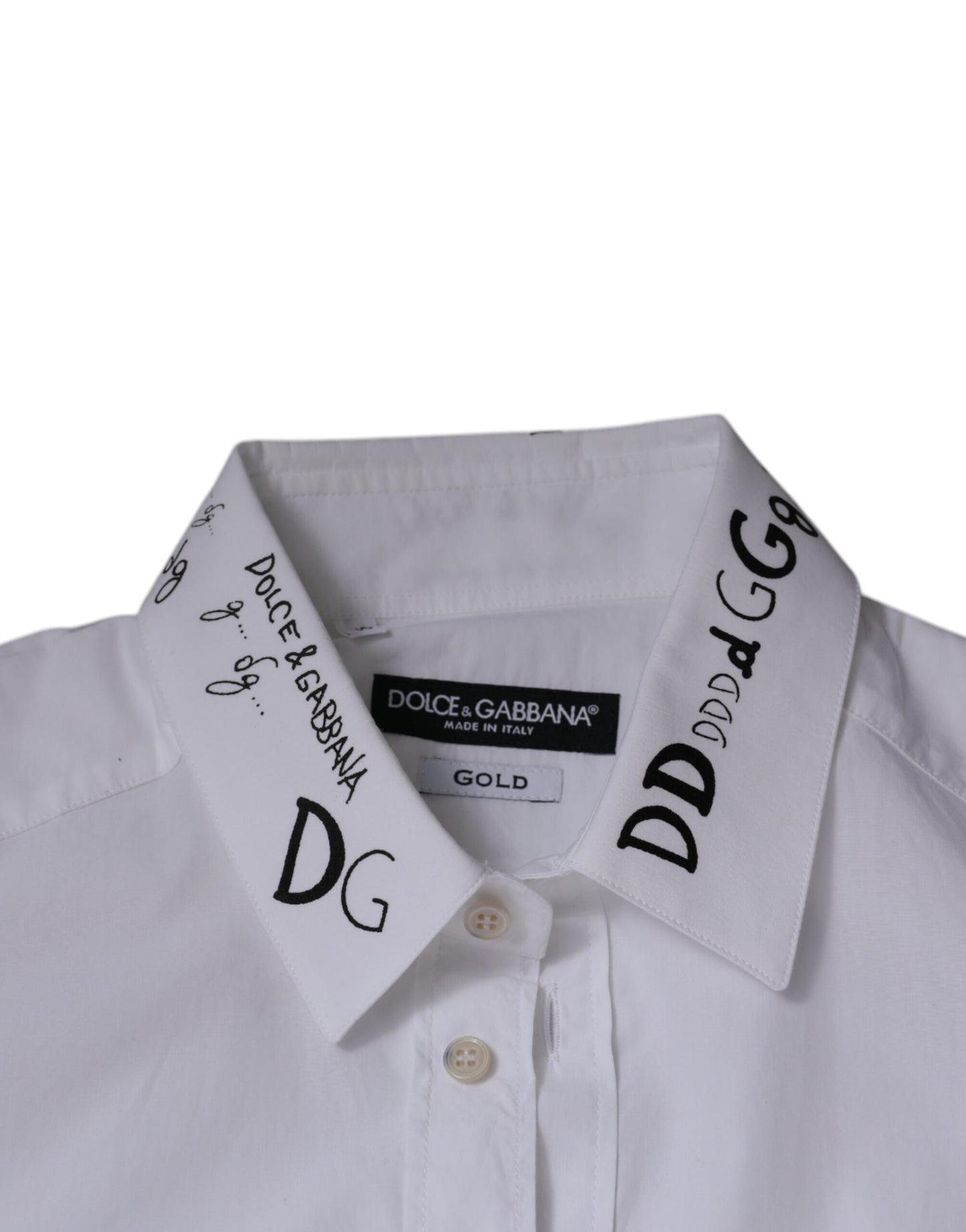 Dolce & Gabbana White Cotton Logo Formal Men GOLD Dress Shirt