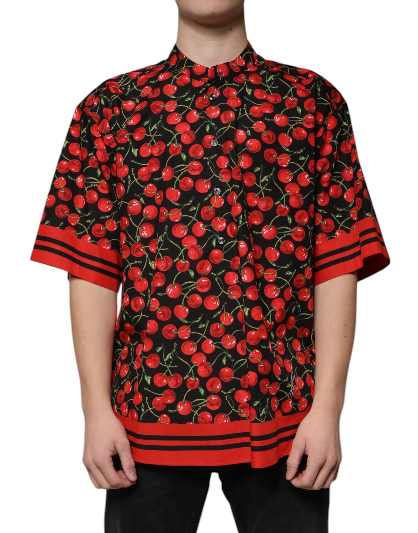 Dolce & Gabbana Black Cherry Cotton Button Down Casual Shirt