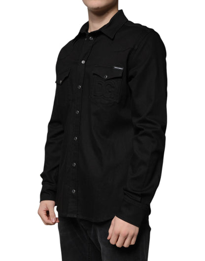 Dolce & Gabbana Black Cotton Collared Button Down Shirt