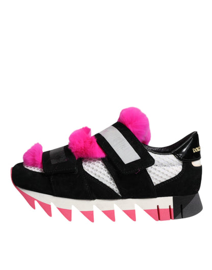 Dolce & Gabbana Black Pink Fur Embellished Sneakers Shoes