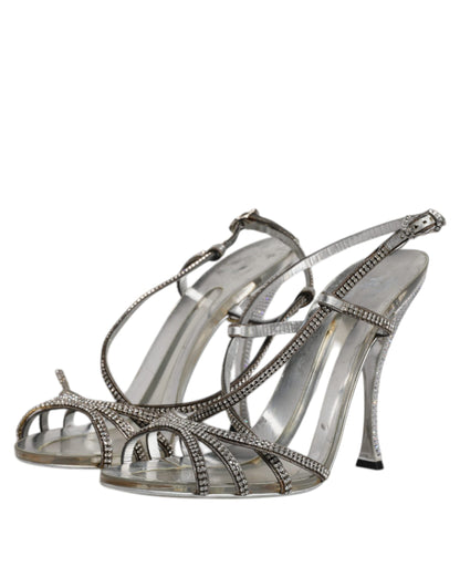 Dolce & Gabbana Silver Crystal Slingback KEIRA Sandals Shoes