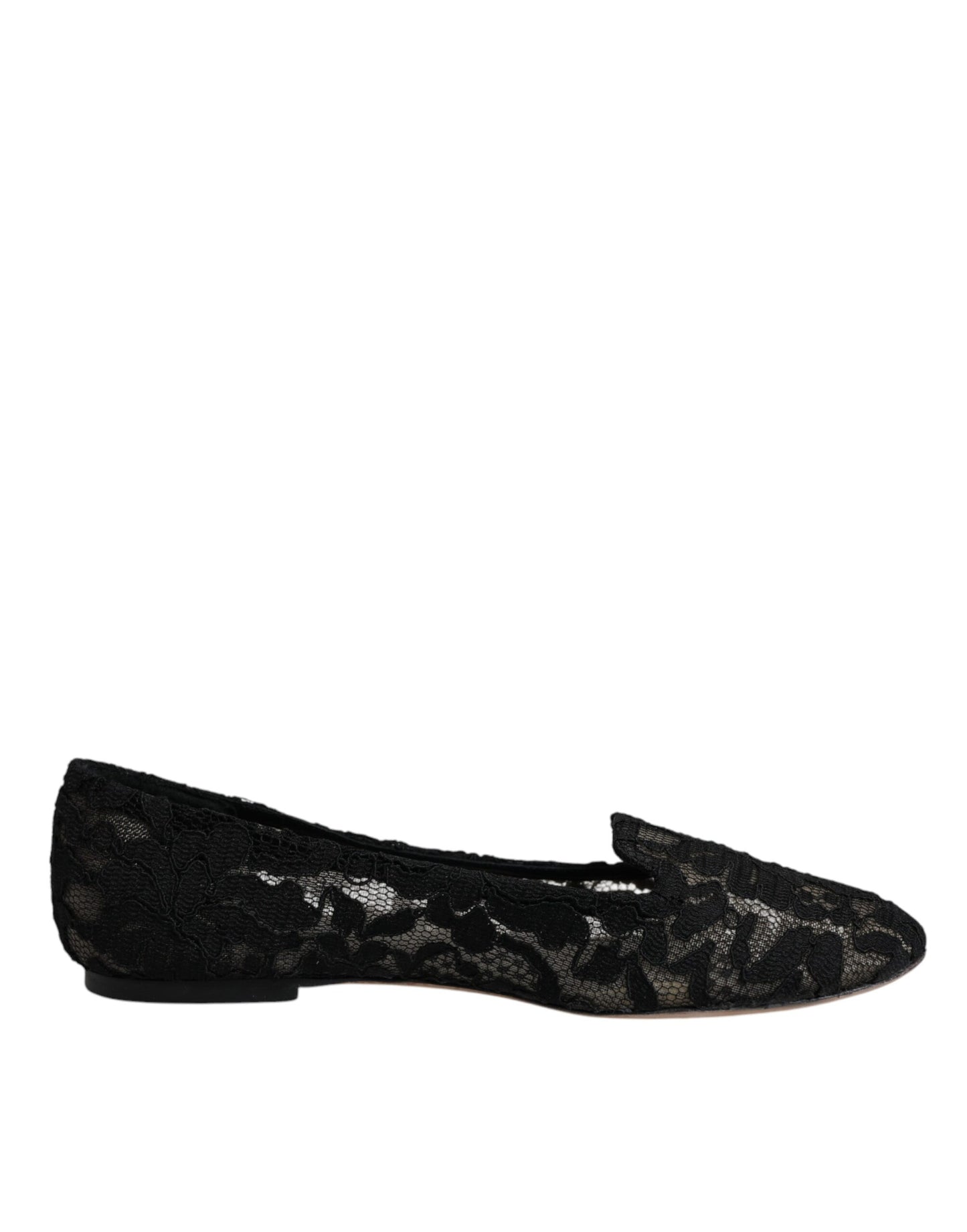 Dolce & Gabbana Black Taormina Lace Slip On Flats Shoes