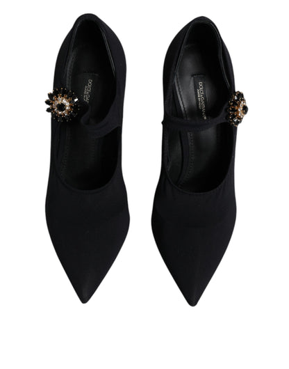 Dolce & Gabbana Black Mary Jane Stretch Crystal Pumps Shoes