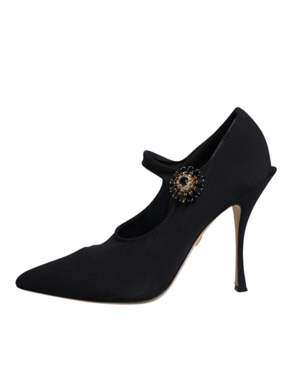 Dolce & Gabbana Black Mary Jane Stretch Crystal Pumps Shoes