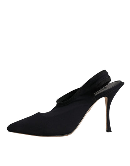 Dolce & Gabbana Black Jersey Stretch Heels Slingback Shoes