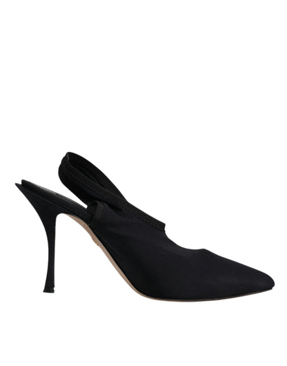 Dolce & Gabbana Black Jersey Stretch Heels Slingback Shoes