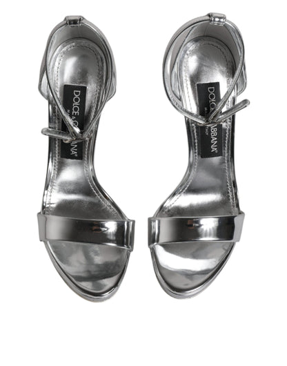 Dolce & Gabbana Silver Leather Platform Keira Sandals Shoes