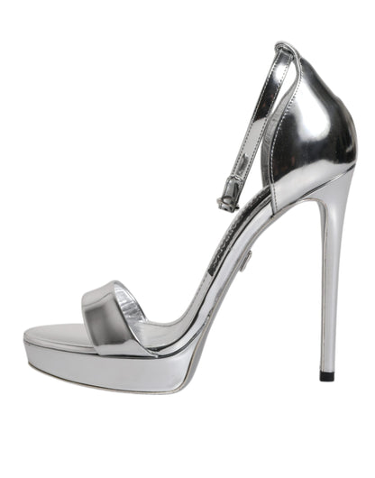 Dolce & Gabbana Silver Leather Platform Keira Sandals Shoes