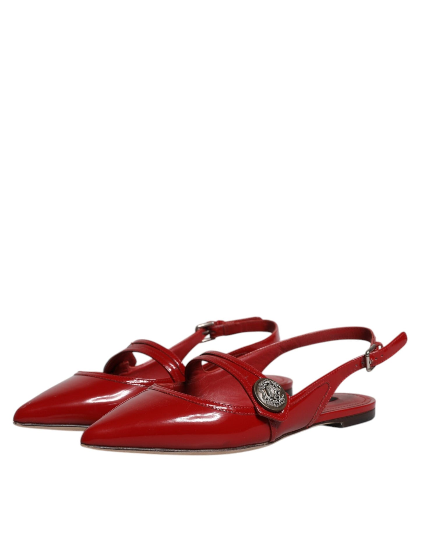 Dolce & Gabbana Red Leather Slingback Flats Sandals Shoes