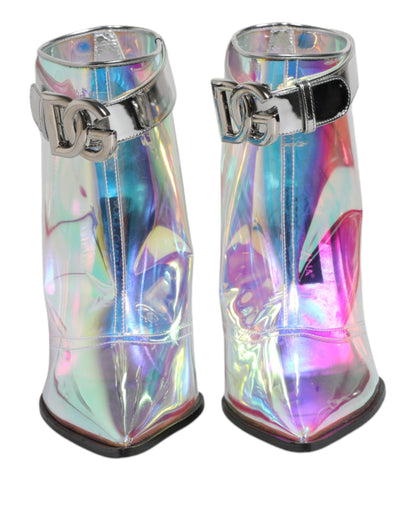 Dolce & Gabbana Silver Iridescent Pointed Short Boots Shoes