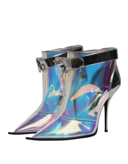 Dolce & Gabbana Silver Iridescent Pointed Short Boots Shoes