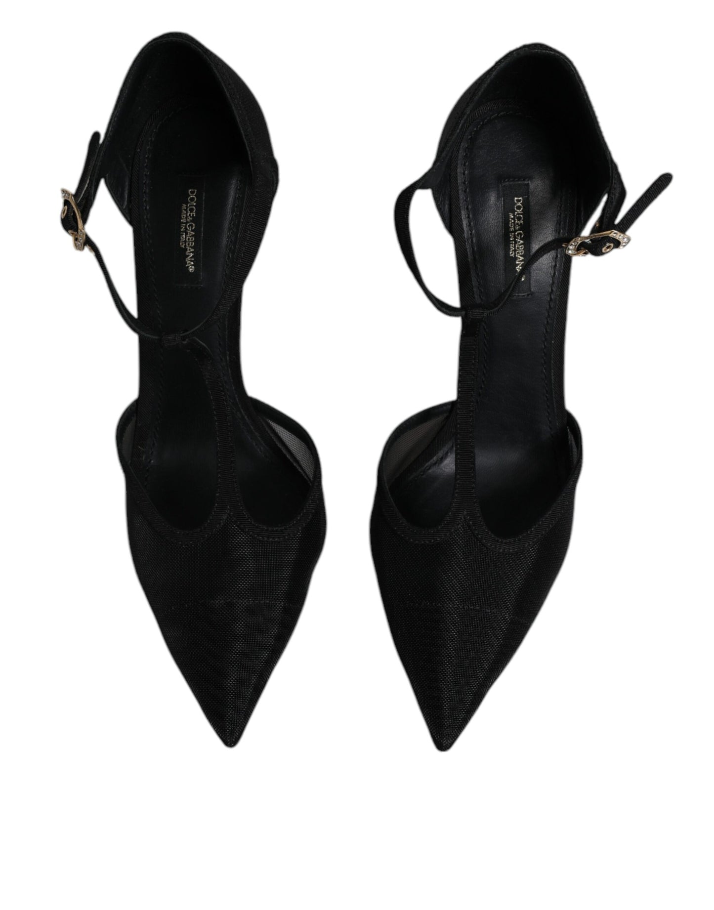 Dolce & Gabbana Black Mesh T-strap Stiletto High Heels Shoes