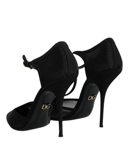 Dolce & Gabbana Black Mesh T-strap Stiletto High Heels Shoes