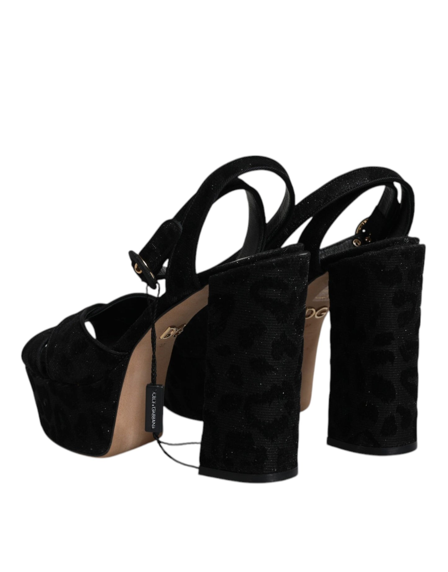 Dolce & Gabbana Black Leopard Platform Heels Sandals Shoes