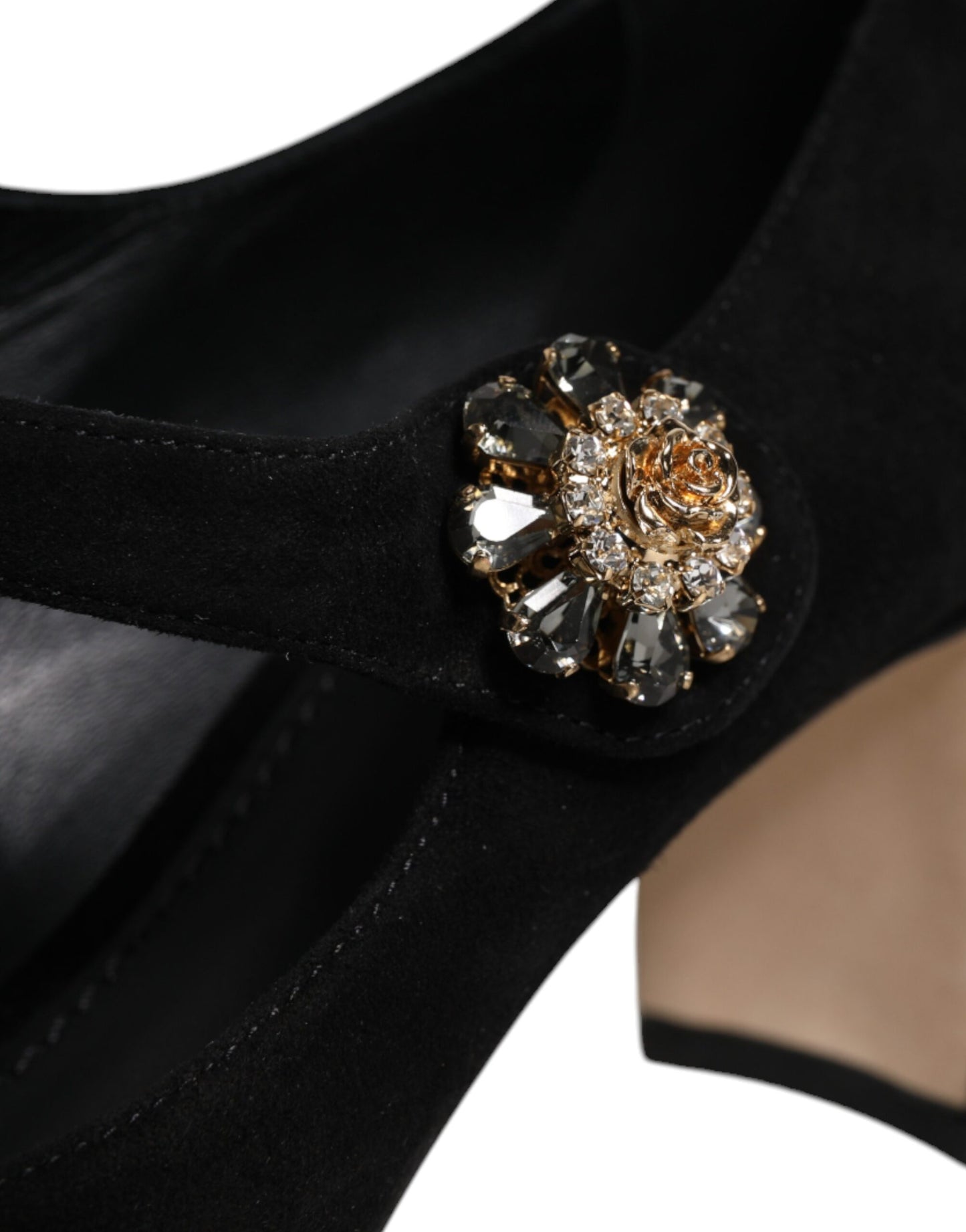 Dolce & Gabbana Black Suede Crystal Mary Jane Heels Shoes