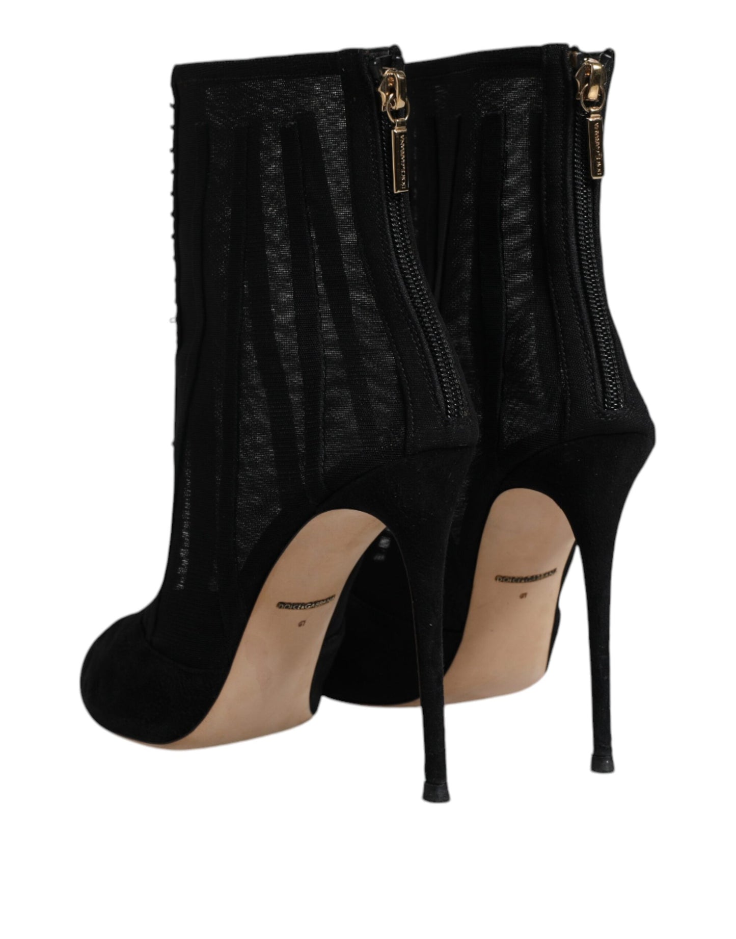 Dolce & Gabbana Black Mesh Stiletto Heels Ankle Boots Shoes