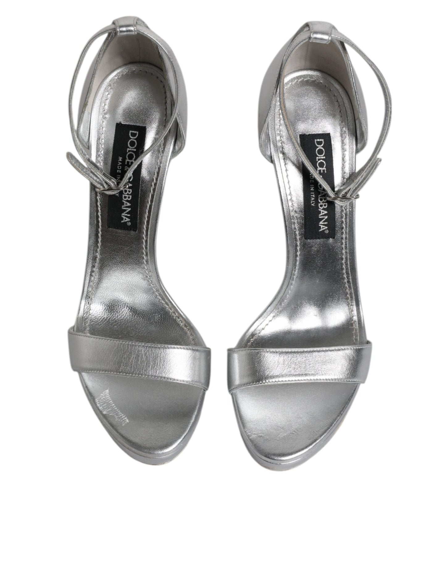 Dolce & Gabbana Silver Leather Platform Keira Sandals Shoes