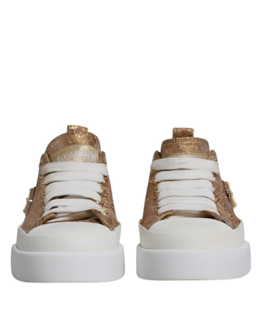 Dolce & Gabbana Gold White Logo Low Top Sneakers Shoes