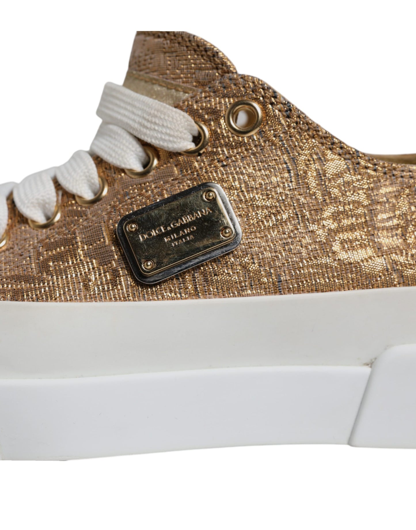 Dolce & Gabbana Gold White Logo Low Top Sneakers Shoes