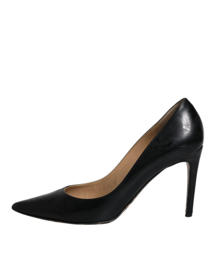 Dolce & Gabbana Black Calf Leather Stiletto Heels Pumps Shoes