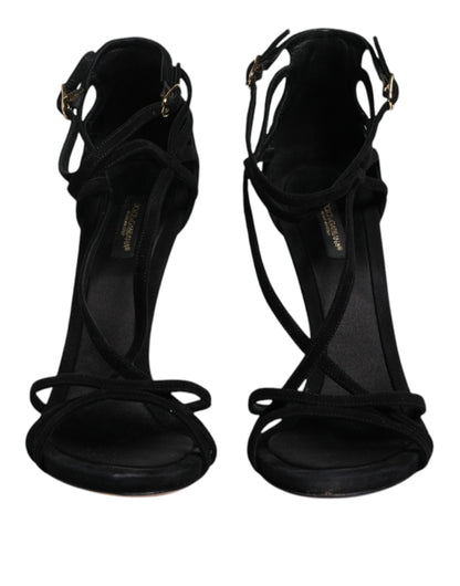 Dolce & Gabbana Black Suede Ankle Strap Heels Sandals Shoes