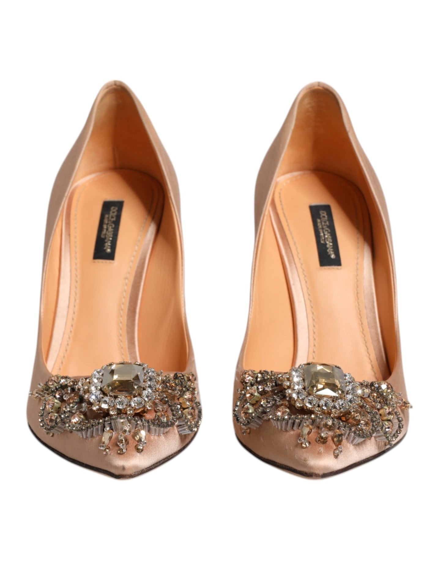 Dolce & Gabbana Beige Satin Crystal High Heels Pumps Shoes