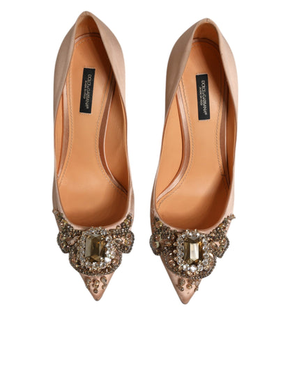 Dolce & Gabbana Beige Satin Crystal High Heels Pumps Shoes