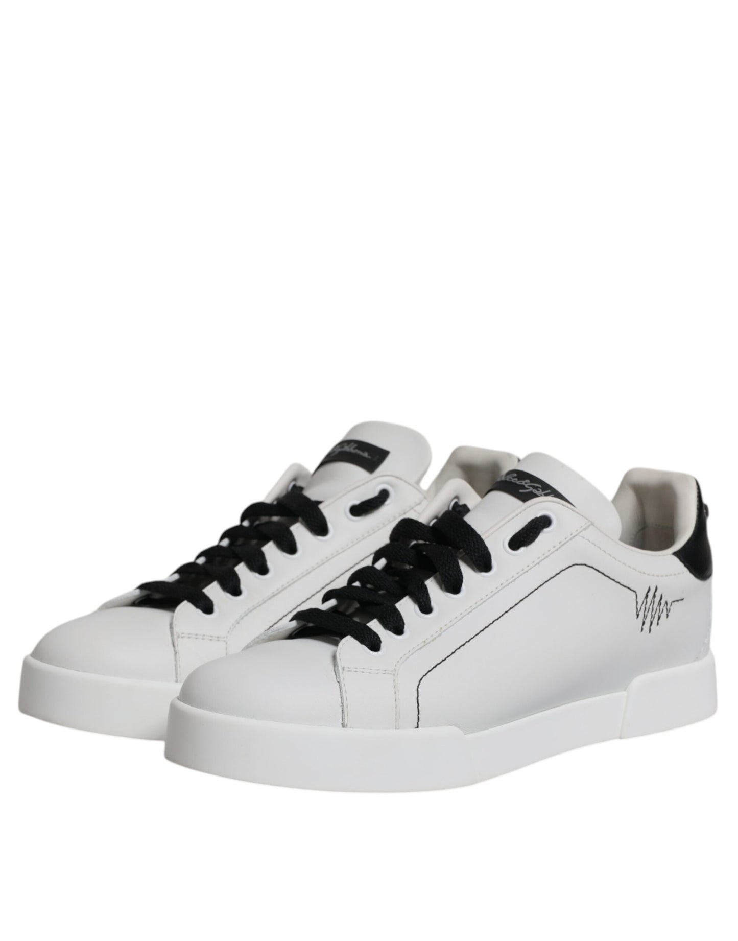 Dolce & Gabbana White Black Leather Low Top Sneakers Shoes