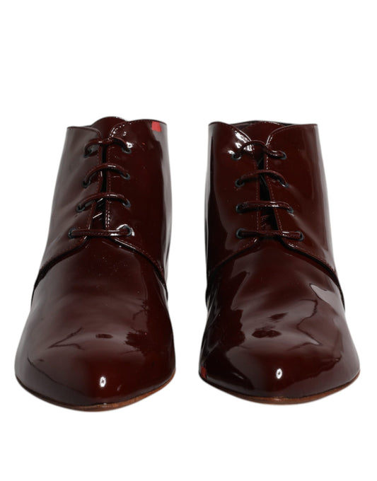 Dolce & Gabbana Maroon Leather Lace Up Ankle Boots Shoes