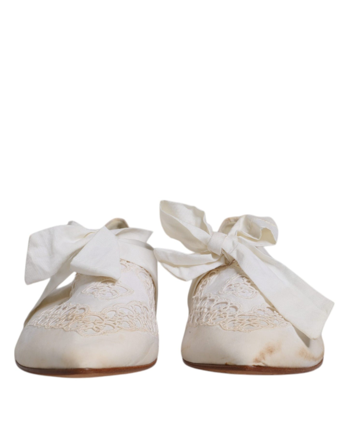 Dolce & Gabbana White Ribbon Fabric Ballerina Flats Shoes