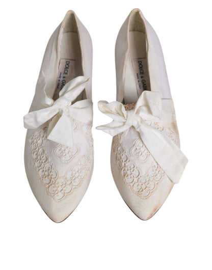 Dolce & Gabbana White Ribbon Fabric Ballerina Flats Shoes