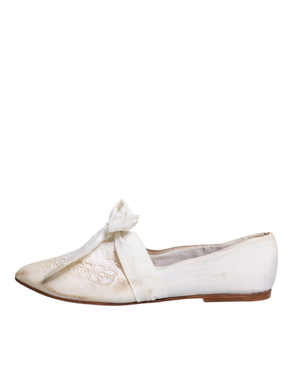 Dolce & Gabbana White Ribbon Fabric Ballerina Flats Shoes