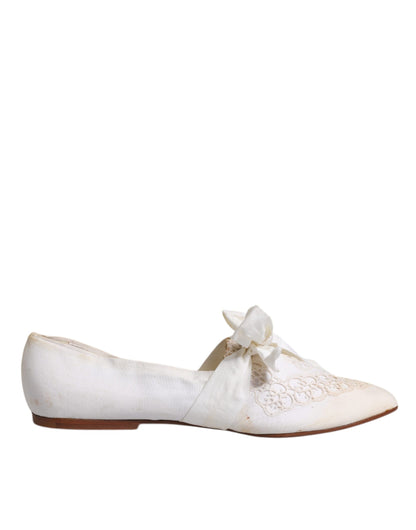 Dolce & Gabbana White Ribbon Fabric Ballerina Flats Shoes