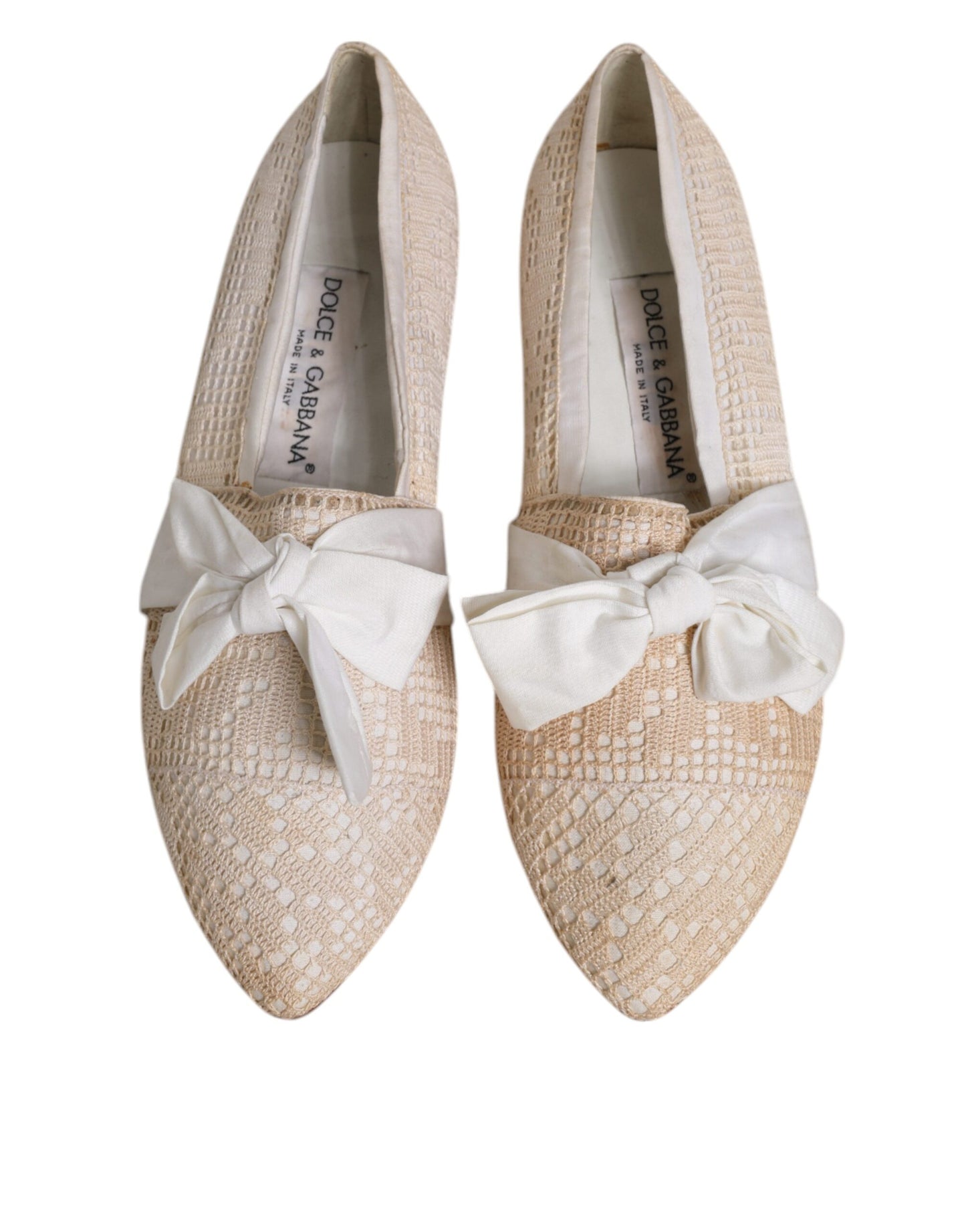 Dolce & Gabbana Beige Ribbon Fabric Ballerina Flats Shoes