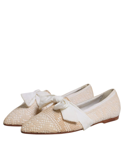 Dolce & Gabbana Beige Ribbon Fabric Ballerina Flats Shoes