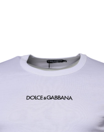 Dolce & Gabbana White Logo Crew Neck Cotton Pullover Sweater