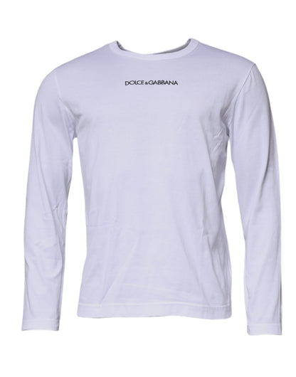 Dolce & Gabbana White Logo Crew Neck Cotton Pullover Sweater