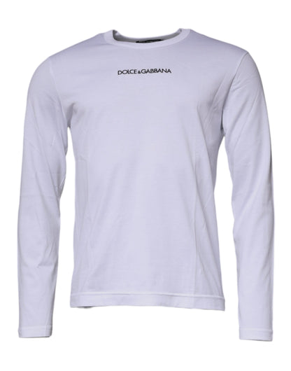 Dolce & Gabbana White Logo Crew Neck Cotton Pullover Sweater