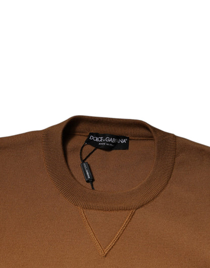 Dolce & Gabbana Brown Logo Plaque Crew Neck Pullover Sweater