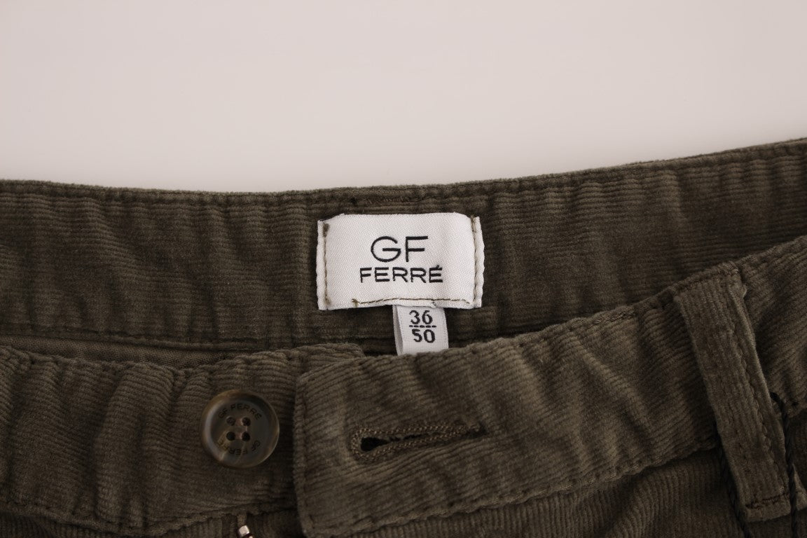 GF Ferre Chic Green Corduroy Straight Fit Pants
