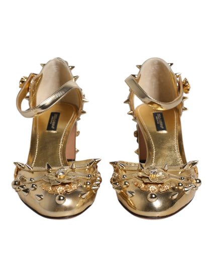 Dolce & Gabbana Gold Studs Vally Slingback Sandals Shoes