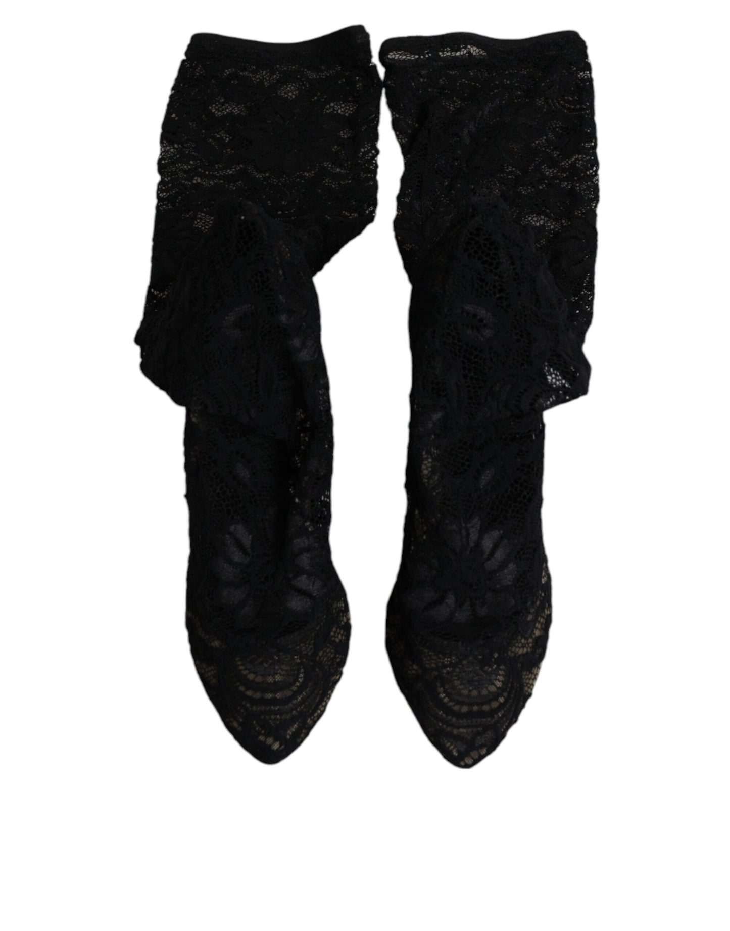 Dolce & Gabbana Black Stretch Socks Taormina Lace Boots Shoes