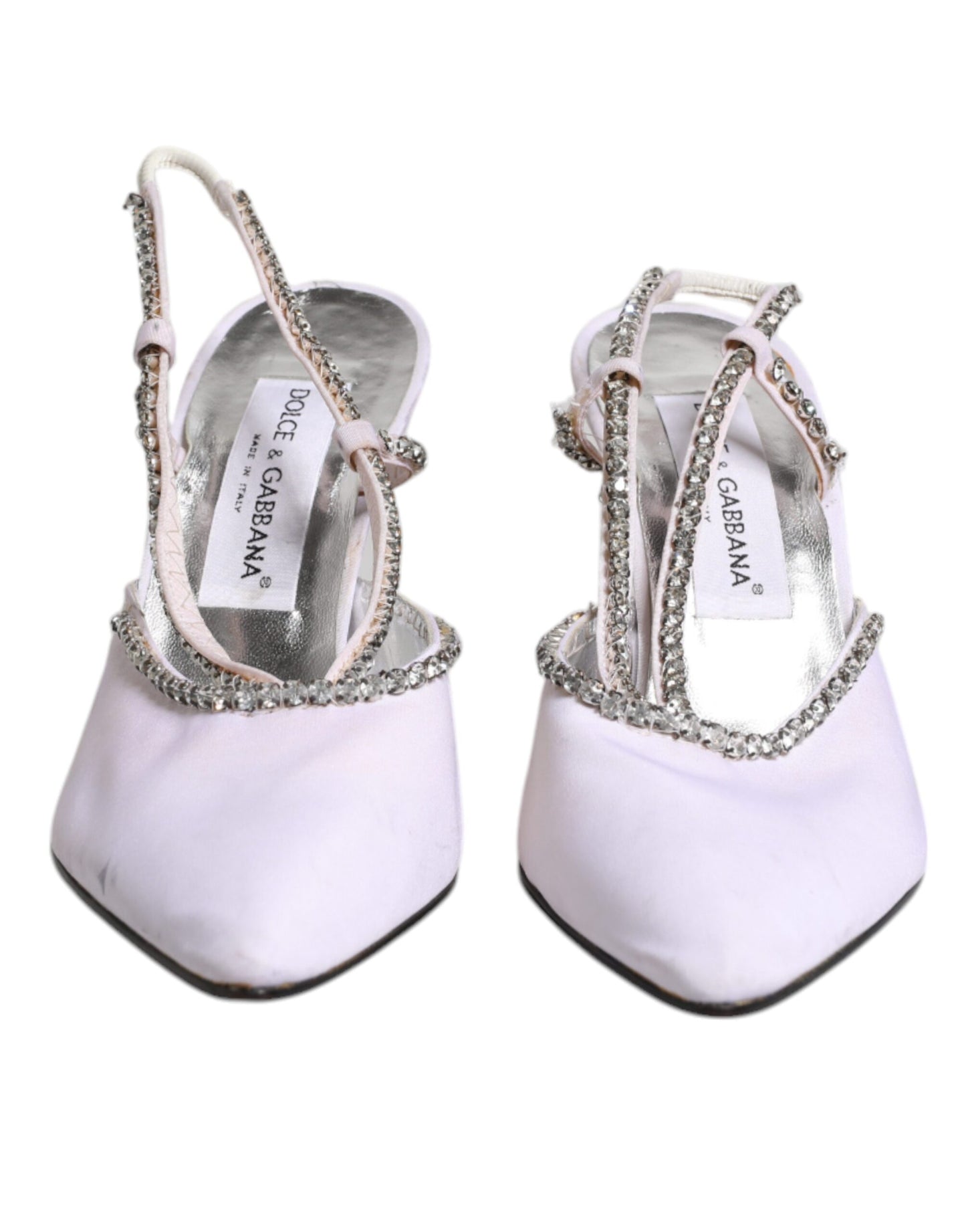 Dolce & Gabbana White Strass Crystal Slingbacks Pumps Shoes